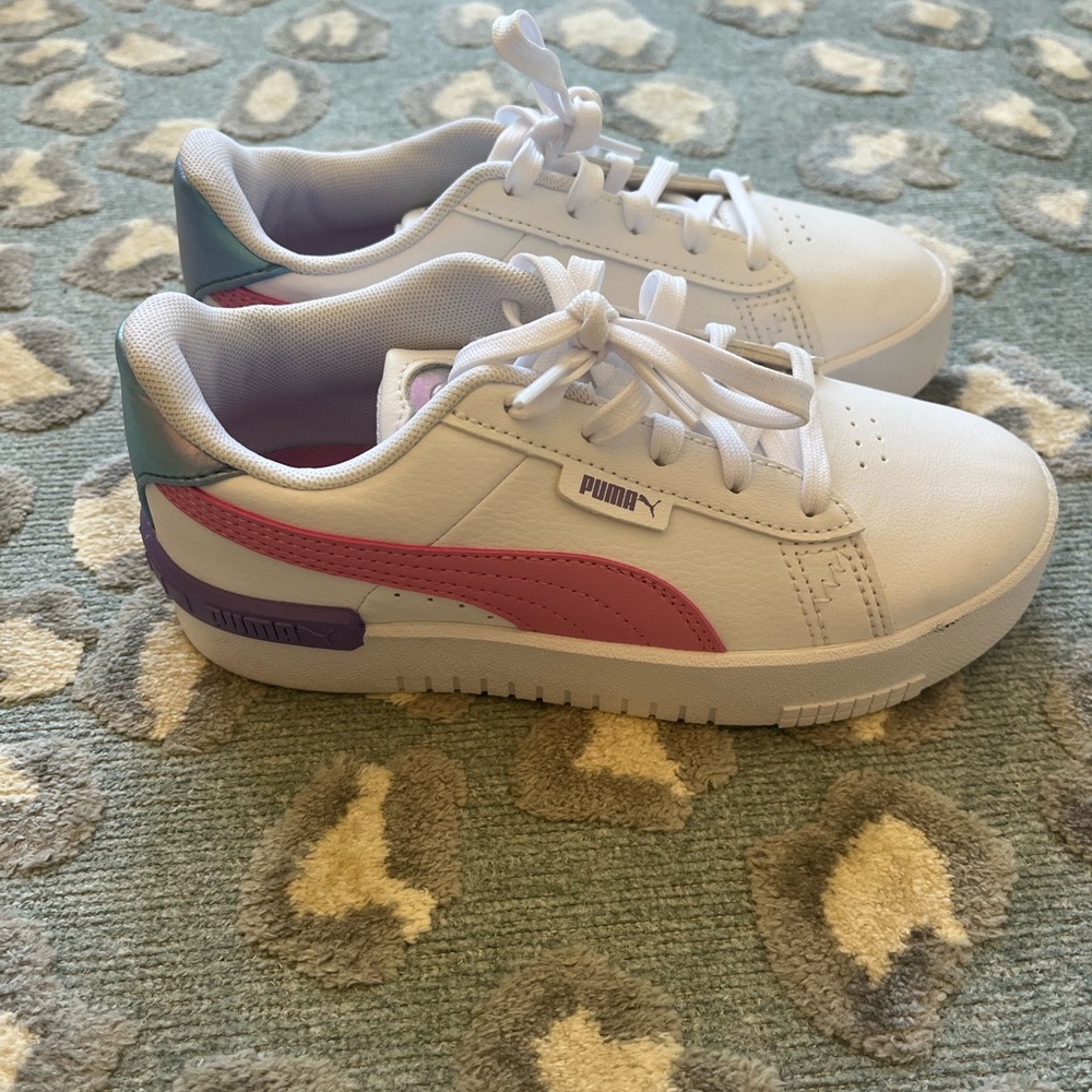 Puma Kids White Sneakers with Pink and Purple Accents